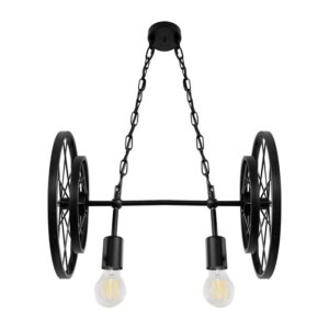 Pendant Light Industrial Rustic 4 Wheel 2 Light